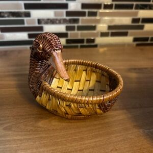 Vintage Duck-Shaped Woven Basket in Brown and Tan